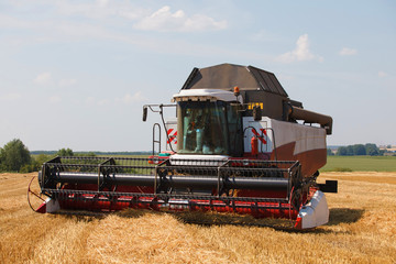 combine harvester on a wheat field