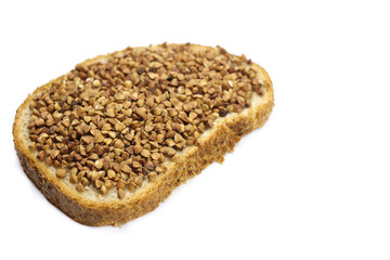 Bread sandwich with raw buckwheat. The concept of vegan