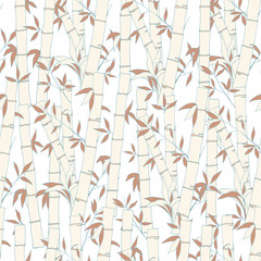 Seamless light bamboo pattern. Endless texture of bamboo stems on a white background for fabric, kitchen textiles and wallpaper on the wall.