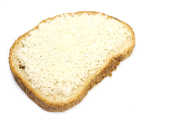 Bread sandwich with raw rice. The concept of vegan