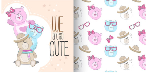 Cute animal baby bears with balloons  Seamless Pattern for kids