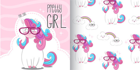 Cute animal pretty unicorn with Seamless Pattern for kids