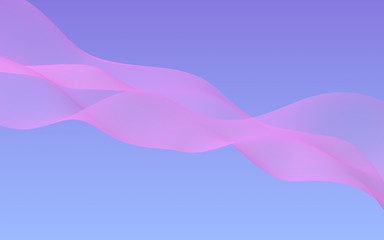 Pink wave on blue sky abstract background. Fluttering pink scarf. Waving on wind pink fabric. 3D illustration