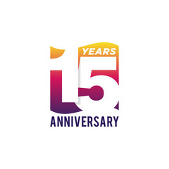 15 Years Anniversary Celebration Icon Vector Logo Design Template. Gradient Flag Style.