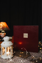 candle, table, cup, glass, white, christmas, spa, light, decoration, bottle, drink, tea, flower, beauty, home, medicine, coffee, food, brown, interior, photobook