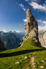 Obraz premium The Campanile di Val Montanaia is a rock tower surrounded by the mountains in Friuli, Italy