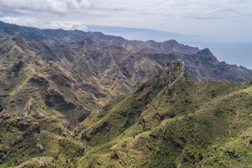 Fototapeta premium Anaga Las Carboneras steep cliffsTenerife Canary Islands Canaries Spain aerial drone view