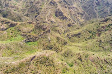 Fototapeta premium Anaga Las Carboneras steep cliffsTenerife Canary Islands Canaries Spain aerial drone view