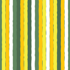 Spring vector repeat pattern with white, green and yellow hand drawn stripes