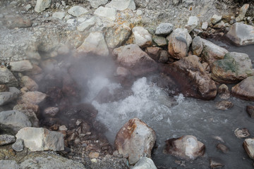boiling water at volcanic island 