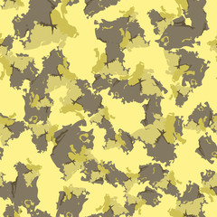 Desert camouflage of various shades of grey, yellow and brown colors