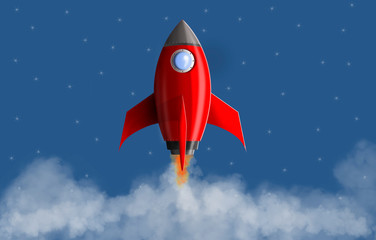 Naklejka na ściany i meble illustrazione di un razzo missile rosso che decolla nello spazio 