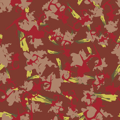 Urban camouflage of various shades of red, yellow, green and brown colors