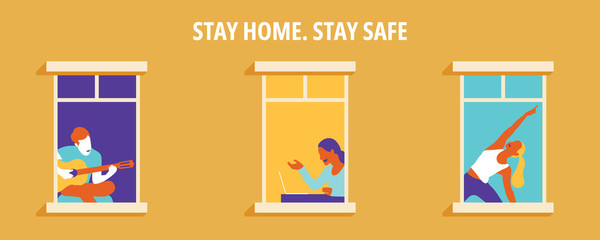 Work at home awareness social media campaign and coronavirus prevention: young people work at home