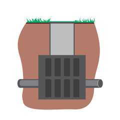 Water filtration system with a filter and sewer pipe underground on a white background, flat vector stock illustration as the end of the reuse of water for eco