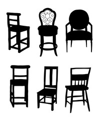 Set of black chair silhouettes, vector illustrations