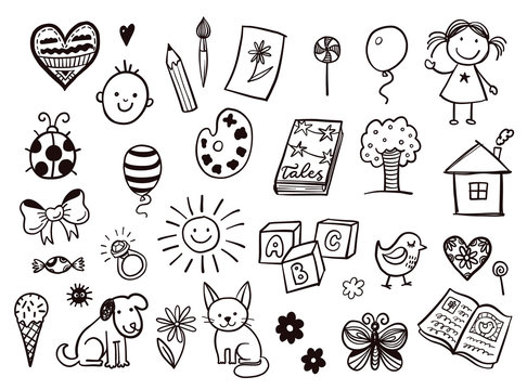 Happy Kids Doodle Set With Toys And Tools, Children Drawings