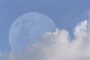 Soft cloud with blurred moon on the sky.