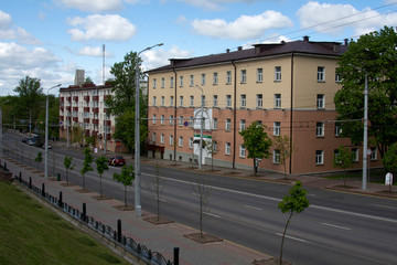 Fototapeta na wymiar VITEBSK, BELARUS - 14 May 2020: Frunze Avenue in the center of the city