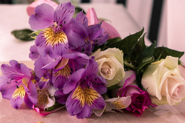summer bouquet. Pink and white roses	