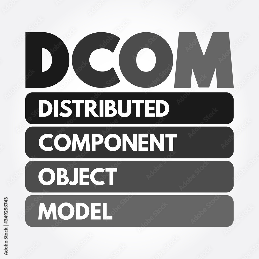 Aufkleber dcom - distributed component object model acronym, technology concept background
