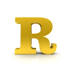 R letter golden sign 3d capital letter character type 