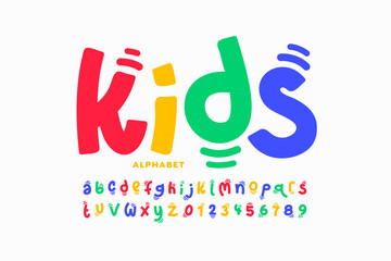 Kids style colorful font design, playful childish alphabet, letters and numbers © piai