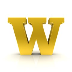 W letter golden sign 3d capital letter character type 
