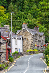 Aerial view of an old village in Snowdonia National Park, Wales