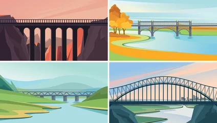 Poster Set of nature landscape with bridges. Beautiful sceneries. © Pakon