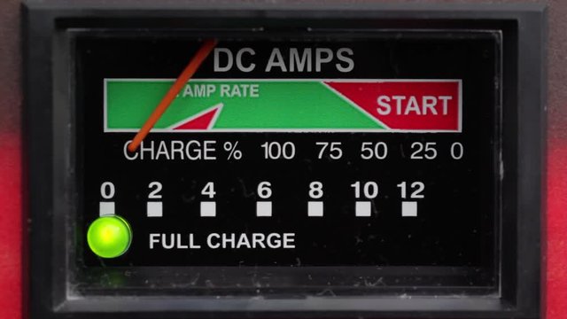 Close up view of  twelve volt battery charger display