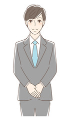 手を揃えて立つ正面向きの男性