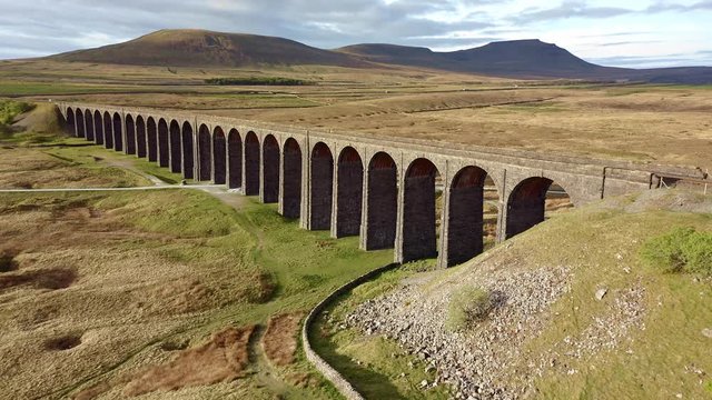 A drone shot of The Ribblehead Viaduct a Grade II listed structure