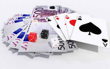 playing cards and 500 euro