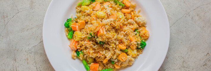 Fried rice, Asian fried rice,  Healthy food fried rice chicken with egg and vegetable.