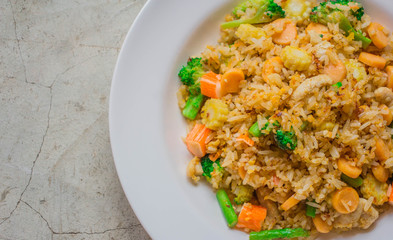 Fried rice, Asian fried rice,  Healthy food fried rice chicken with egg and vegetable.