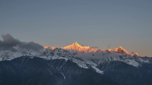 Meili Snow Mountain, also known as Kawa Karpo, is located 10 kilometers northeast of Deqin County of Yunnan Province. (time-lapse)
