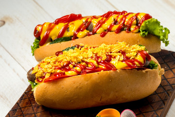 Closeup on delicious appetizing hot dog 