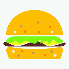 Vector drawing of hamburger with cheese, tomatoes, chop, lettuce, cucumber in Illustration for design fast food menu. Hamburger isolated icons. eps 10