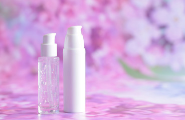 Bottle for cosmetic products without a label. The concept of skin care face.