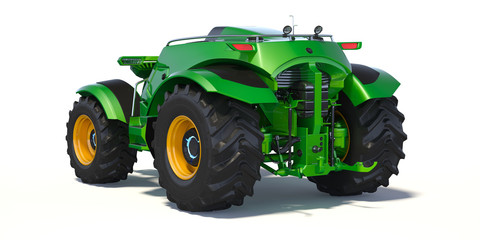3D rendering of a brand-less generic self driving tractor concept, in studio environment