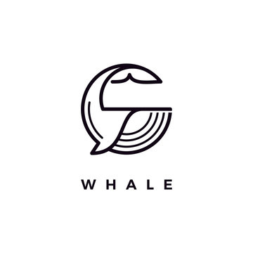 Whale Monoline Logo Design Icon Vector Illustration