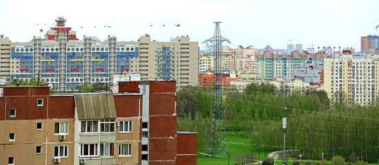 Panorama of Mitino residential area and landscape park. Moscow, Russia