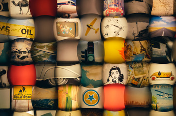 Souvenir shop window. Different picture background