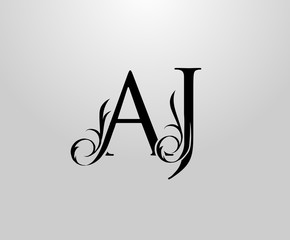 Classy A, J and AJ Letter logo. Graceful Floral Alphabet Mark for book design, letter stamp, weeding card, brand name, Restaurant, Boutique, Hotel.