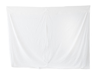 Fototapeta Bed sheet bedding blank canvas hanging isolated on white obraz