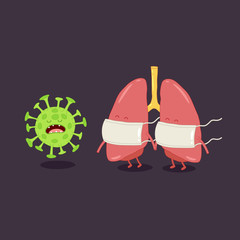 Lungs protected from coronavirus by masks. Vector illustration.