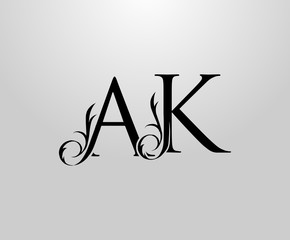 Classy A, K and AK Letter logo. Graceful Floral Alphabet Mark for book design, letter stamp, weeding card, brand name, Restaurant, Boutique, Hotel.