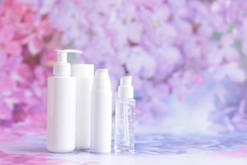 Bottle for cosmetic products without a label. The concept of skin care face.