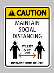 Caution Maintain Social Distancing At Least 6 Ft Sign On White Background,Vector Illustration EPS.10